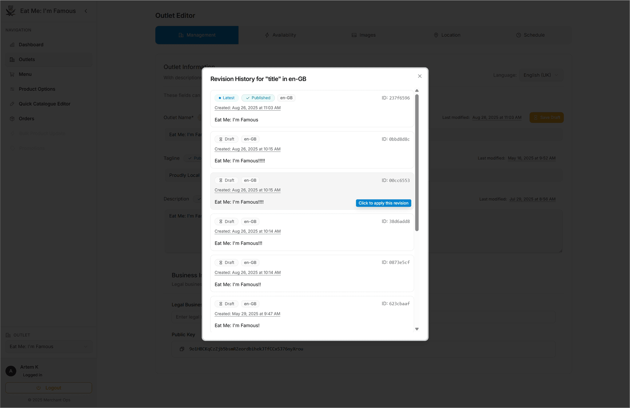 Historical Revisions View